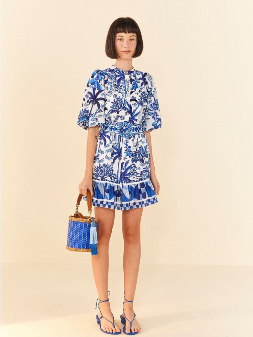 ‼️NEW Farm Rio Sweet Rio Blue Puff Sleeves Mini Dress - Picture 3 of 13